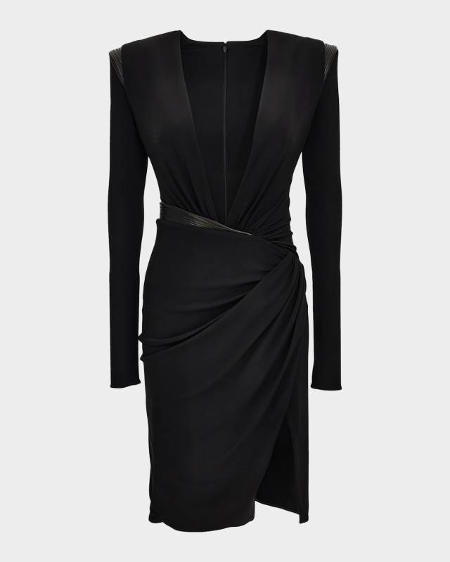 Ruched Deep V-Neck Mini Dress